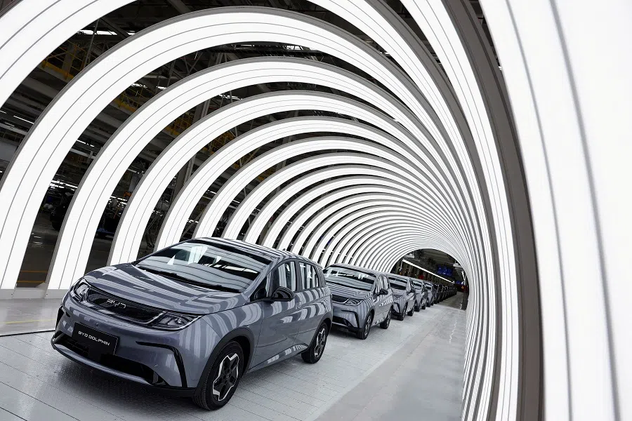 Electric vehicle (EV) cars are pictured inside BYD’s first EV factory in Southeast Asia, a fast-growing regional EV market where it has become the dominant player, in Rayong, Thailand, on 4 July 2024.