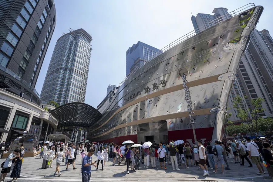 The newly-opened Louis Vuitton store shaped like a cruise ship in Shanghai, China, on 28 June 2025.