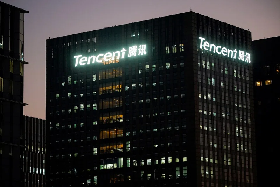 The logo of Tencent is seen at a Tencent office in Shanghai, China, on 13 December 2021. (Aly Song/Reuters)