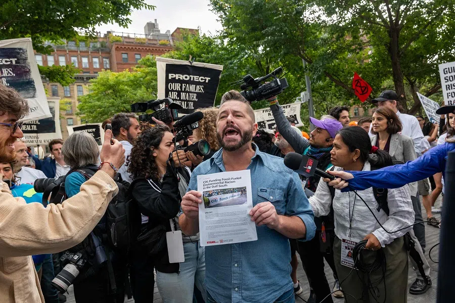 Climate protesters demonstrate on 23 September 2024 in New York City. (Spencer Platt/Getty Images via AFP)