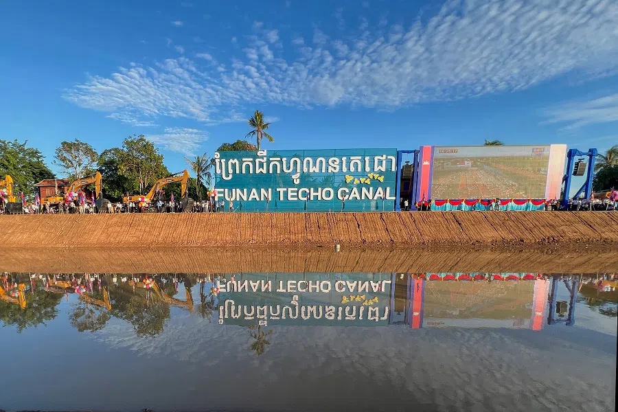 A general view of the China-funded Funan Techo Canal Logistics System Project, a proposed 180 km venture set to connect the Mekong River in Kandal province to the Gulf of Thailand, with an expected completion date in 2028, in Kandal province, Cambodia, 5 August 2024. (Chantha Lach/Reuters)
