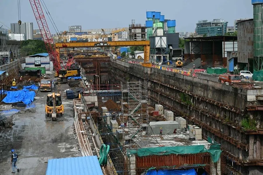 Workers are seen at the construction site of the Mumbai-Ahmedabad High Speed Rail project in Mumbai on 25 June 2026.