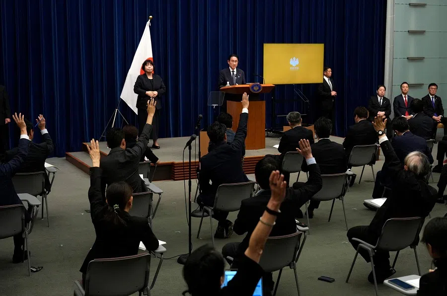 Japan’s Prime Minister Fumio Kishida attends a press conference after parliament concluded its regular session, at the prime minister’s office in Tokyo on 21 June 2024. (Franck Robichon/AFP)