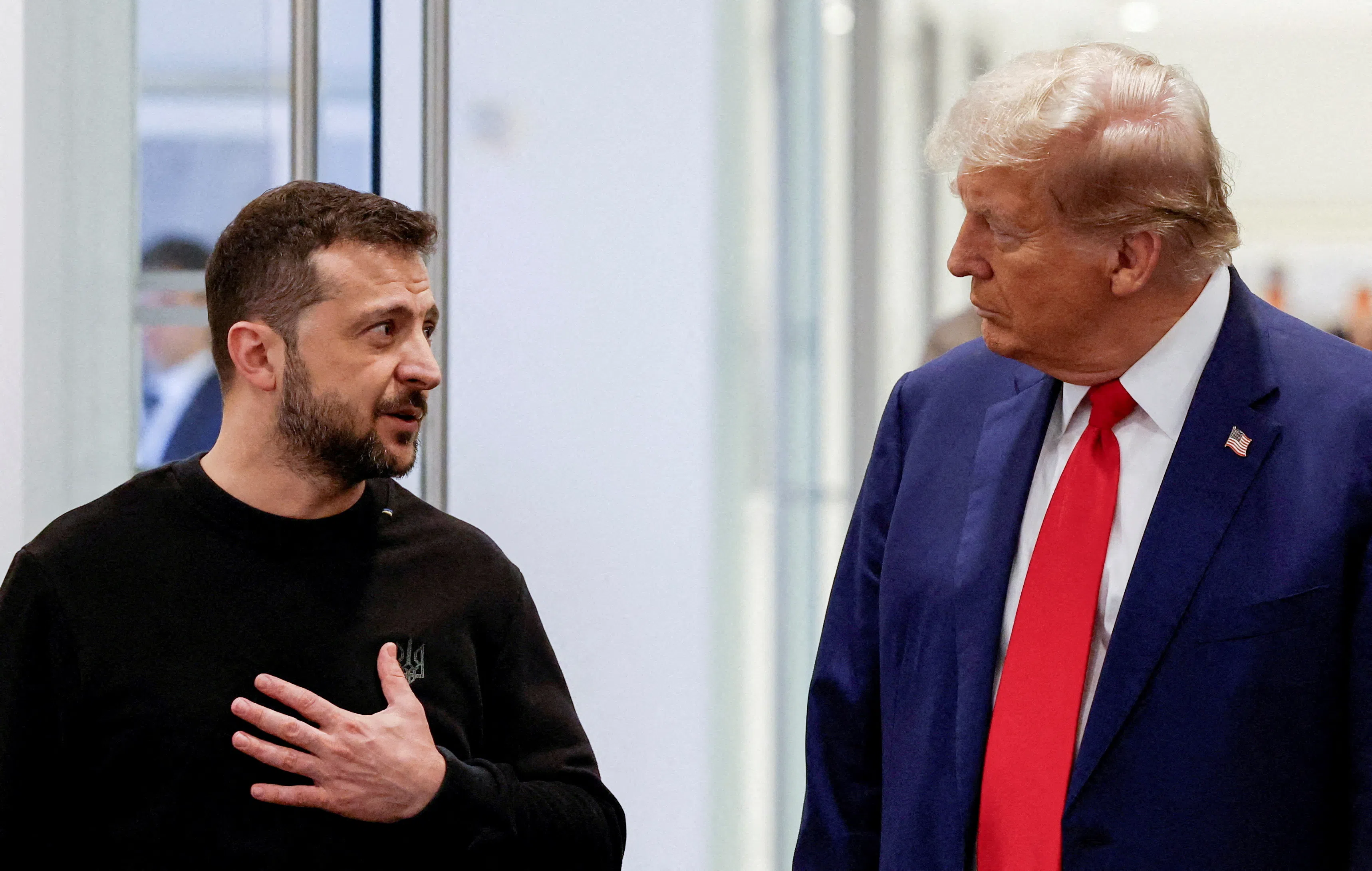 US President Donald Trump and Ukraine’s President Volodymyr Zelenskiy meet at Trump Tower in New York City, US, on 27 September 2024. (Shannon Stapleton/Reuters)