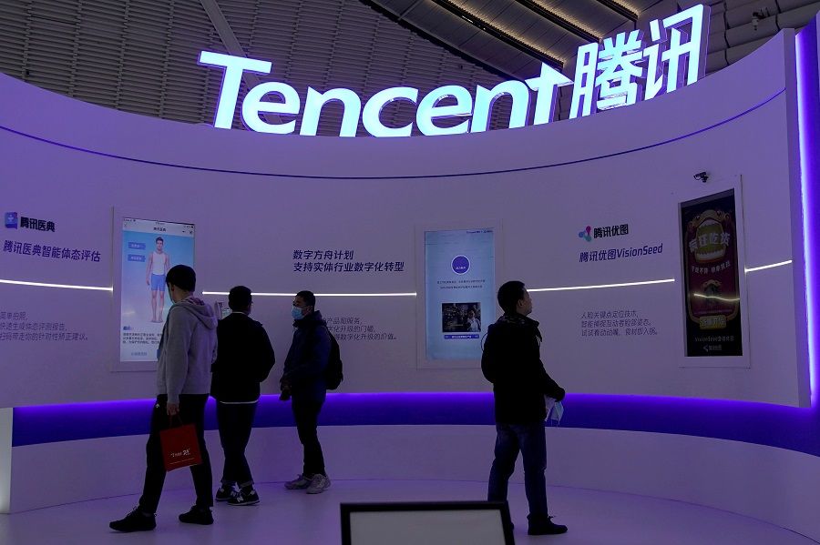 A logo of Tencent is seen during the World Internet Conference (WIC) in Wuzhen, Zhejiang province, China on 23 November 2020. (Aly Song/File Photo/Reuters)