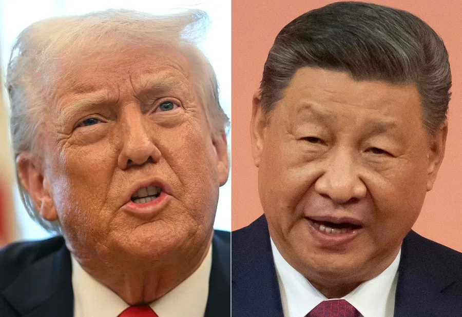 This combination of pictures created on 4 February 2025 shows US President Donald Trump in the Oval Office of the White House on 3 February 2025 in Washington, DC, and China’s President Xi Jinping speaking in Macau on 19 December 2024. (Jim Watson and Anthony Kwan/AFP)