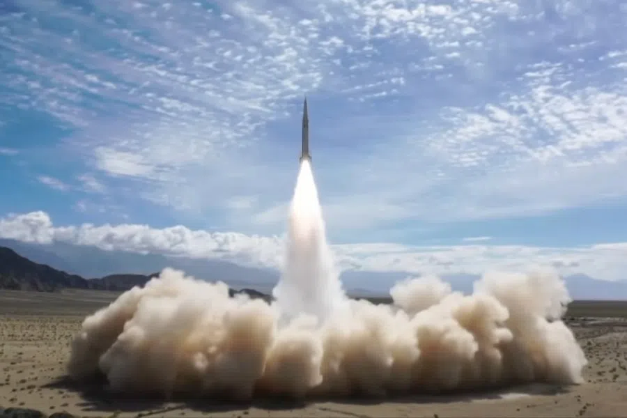 A screen grab from the video by CCTV, showing the launch of the new missile. (Screen grab/CCTV)