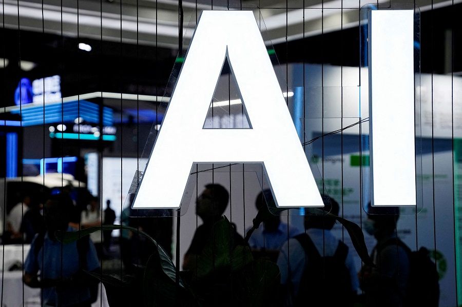 An AI (Artificial Intelligence) sign is seen at the World Artificial Intelligence Conference (WAIC) in Shanghai, China, on 6 July 2023. (Aly Song/Reuters)