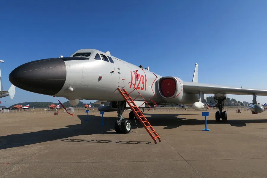 A H-6 Bomber is displayed at the Zhuhai Air Show in China, on 6 November 2018. (David Campbell Lague/Reuters)