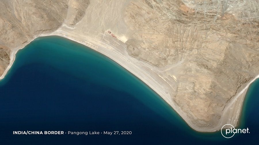 Build up at the Line of Actual Control on the disputed border between China and India is seen in this handout satellite image of Pangong Tso courtesy of Planet Labs taken on 27 May 2020. (Planet Labs/Handout via Reuters)