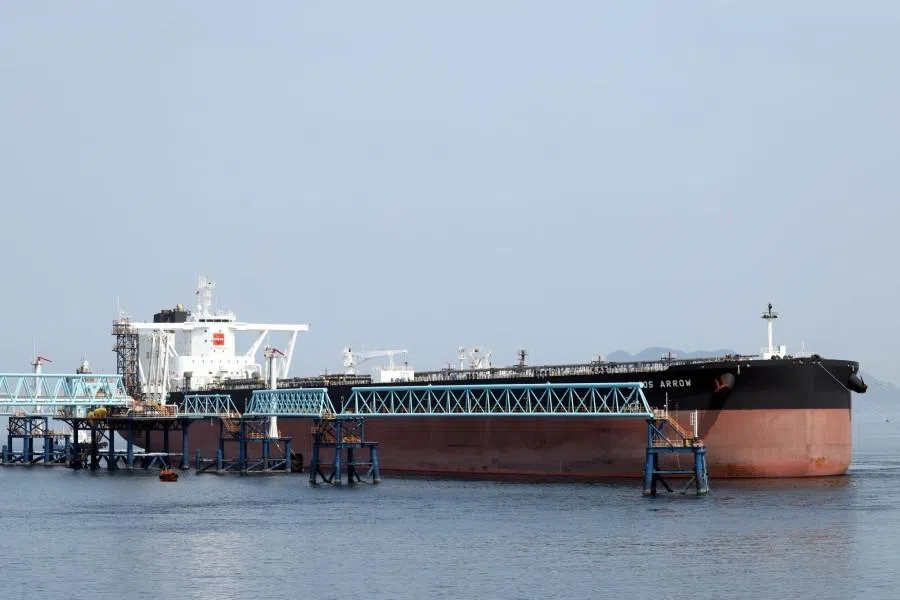 The Eneos Arrow oil tanker arrives at an open-sea berth of the Shirashima National Petroleum Stockpiling Base in Kitakyushu, Fukuoka prefecture, Japan, on 27 March 2026. (Kiyoshi Ota/Bloomberg)