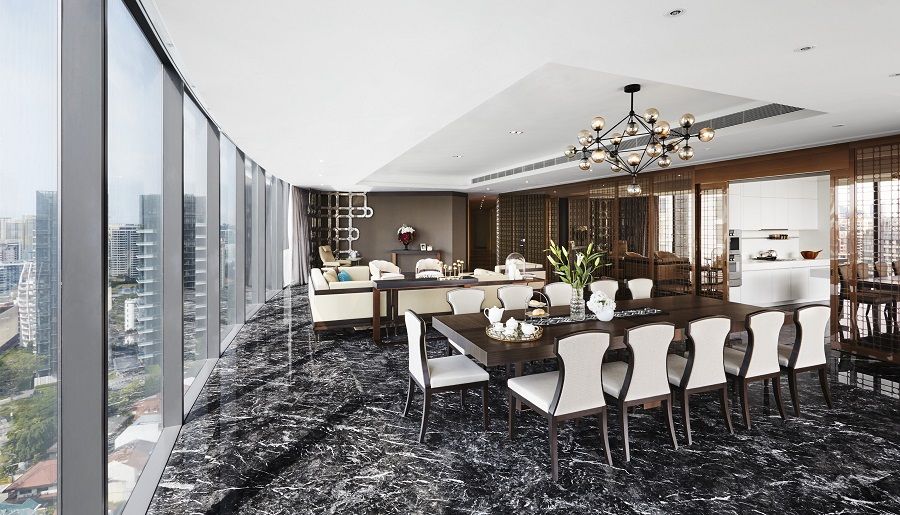 The dining and living area in a show unit of an apartment at the completed Boulevard Vue condominium in Singapore. (Boulevard Vue)