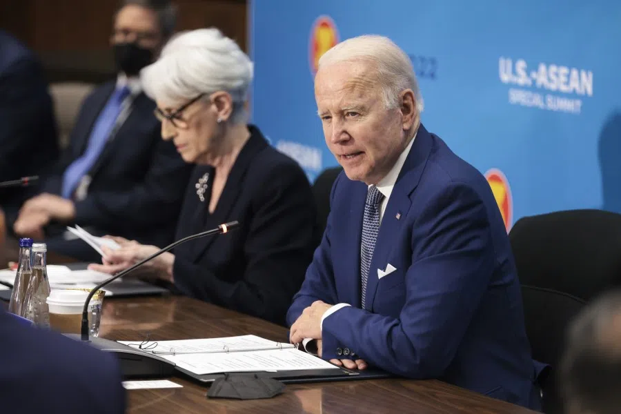 US President Joe Biden speaks during the US-Association of Southeast Asian Nations (ASEAN) special summit at the State Department in Washington, DC, US, on 13 May 2022. Biden yesterday welcomed ASEAN leaders to Washington with the promise of $150 million in new investments in the region. (Oliver Contreras/Bloomberg)
