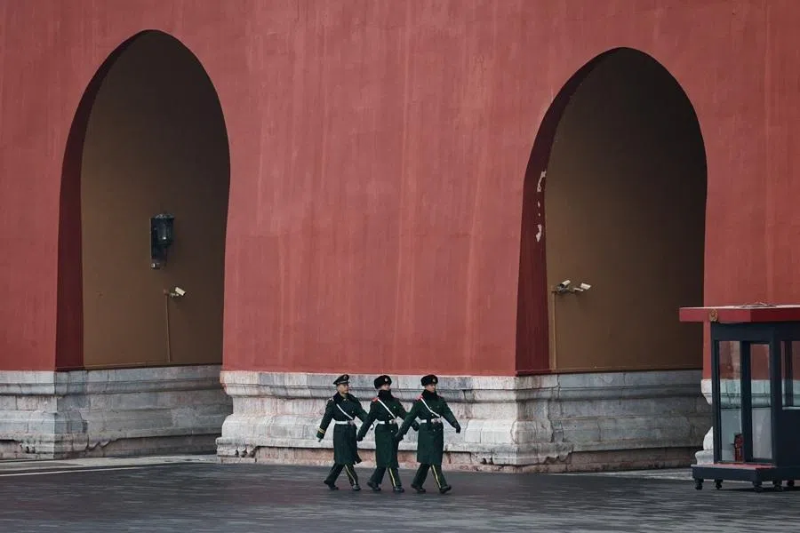 Paramilitary police officers at the Forbidden City, in Beijing, China, on 26 February 2026.
