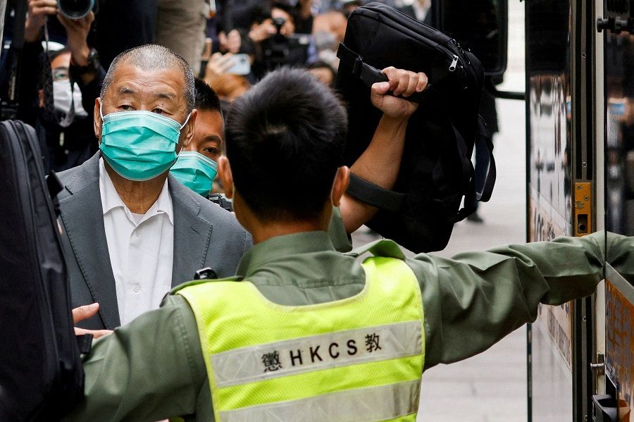Media mogul Jimmy Lai, founder of Apple Daily, leaves the Court of Final Appeal by prison van in Hong Kong, China, 9 February 2021. (Tyrone Siu/File Photo/Reuters)