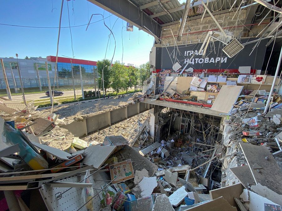A view shows a supermarket in a shopping mall damaged by a Russian missile strike, as Russia's attack on Ukraine continues, in Kharkiv, Ukraine, 8 June 2022. (Vitalii Hnidyi/Reuters)