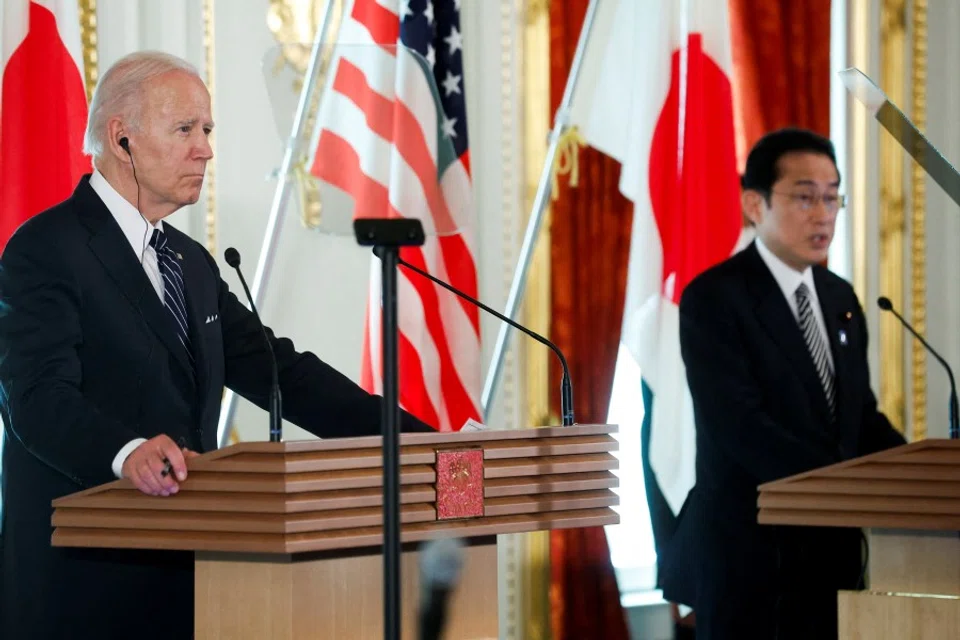 US President Joe Biden and Japan's Prime Minister Fumio Kishida at a joint news conference after their bilateral meeting at Akasaka Palace in Tokyo, Japan, 23 May 2022. (Jonathan Ernst/Reuters)