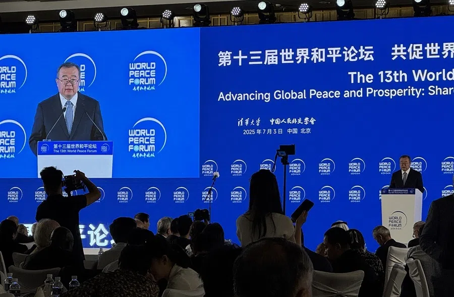 Liu Jianchao, then Minister of the CCP International Department, speaks at the World Peace Forum in Beijing on 3 July 2025.