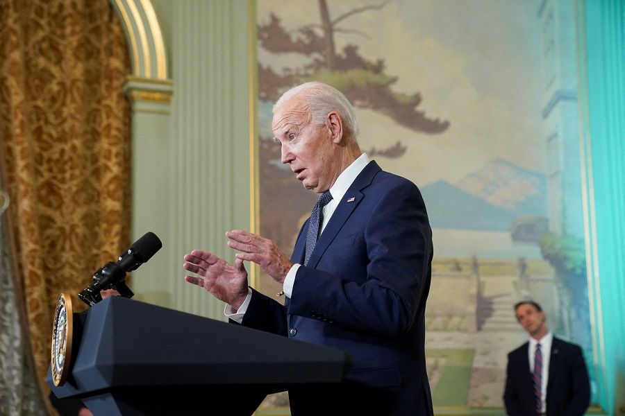 US President Joe Biden speaks during a press conference about his meeting with Chinese President Xi Jinping before the start of the Asia-Pacific Economic Cooperation (APEC) summit in Woodside, California, on 15 November 2023. (Kevin Lamarque/Reuters)