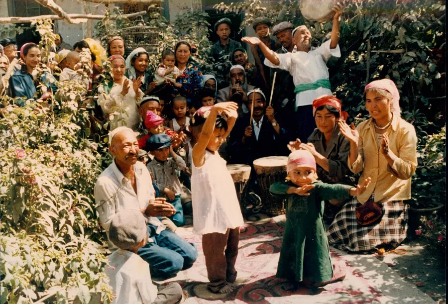 Uighur children in Xinjiang learning dance, 1982.