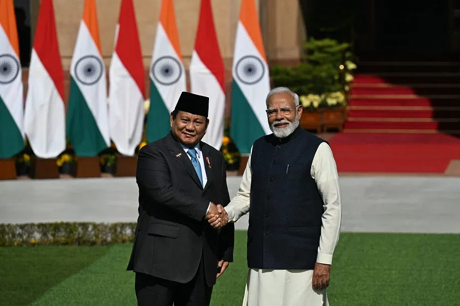Indonesian President Prabowo Subianto shakes hand with India’s Prime Minister Narendra Modi at Hyderabad House in New Delhi on 25 January 2025.