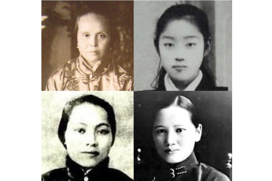 The four women in Sun's life: Lu Muzhen (top left), Kaoru Otsuki (top right), Chen Cuifen (bottom left), Soong Ching-ling (bottom right). (Internet photos)