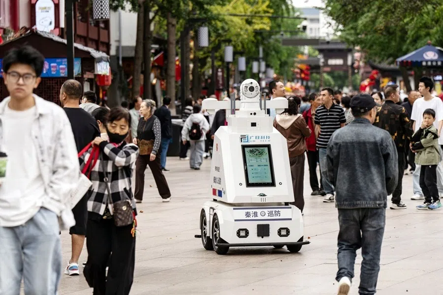 An autonomous police patrol robot in Nanjing, China, on 1 October 2026.
