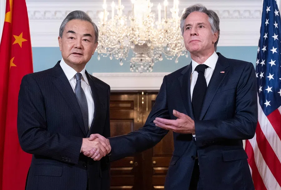 US Secretary of State Antony Blinken shakes hands with Chinese Foreign Minister Wang Yi prior to meetings at the State Department in Washington, DC, US, on 26 October 2023. (Saul Loeb/AFP)