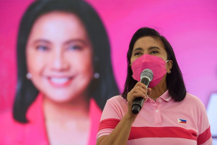 Philippine Vice-President Leni Robredo, presidential candidate for the 2022 Philippine elections, speaks during a campaign rally in Quezon City, Metro Manila, Philippines, 13 February 2022. (Lisa Marie David/Reuters)
