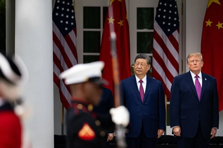 Xi Jinping, China's president, and US President Donald Trump participate in a military review during a state visit in the Rose Garden of the White House in Washington, DC, US, 24 September 2026.