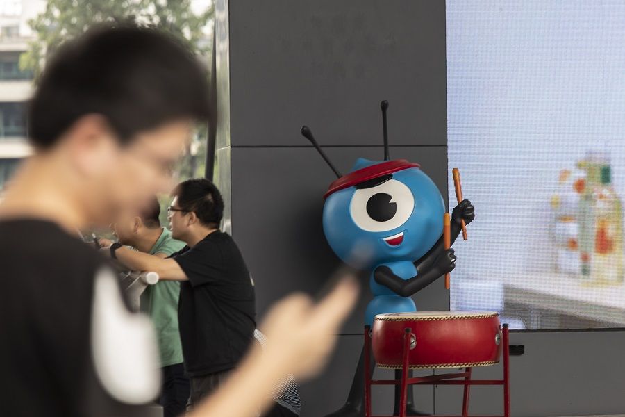 The Ant Group Co. mascot at the company's headquarters in Hangzhou, China on 2 August 2021. (Qilai Shen/Bloomberg)