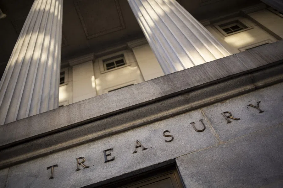 The US Treasury building stands in Washington, DC, April 16, 2020. US Congress is providing a stimulus package for citizens.(Al Drago/Bloomberg)