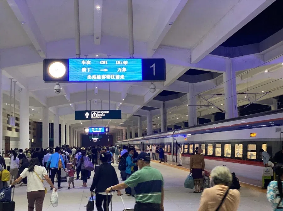 Passengers alighting from a Laos-China Railway train at Vientiane Central Station, Laos, on 21 October 2023. (Photo: Chen Xiangming)