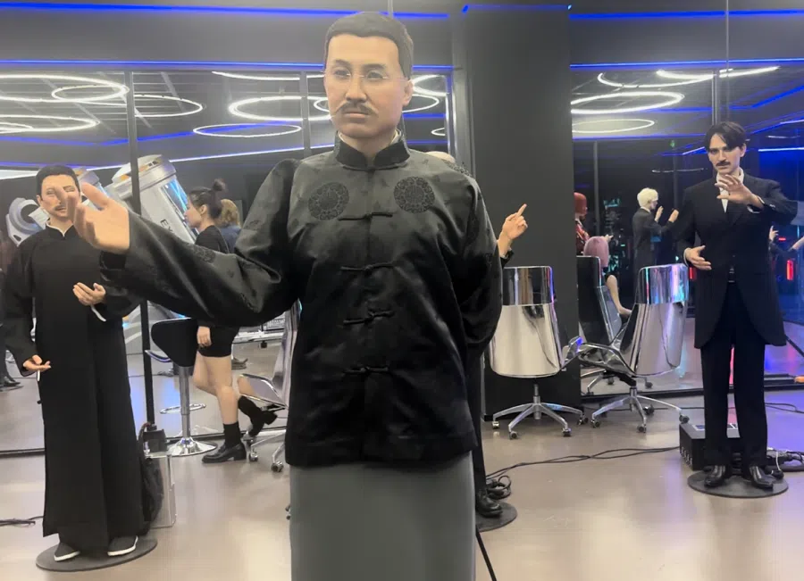 A humanoid robot wax figure.