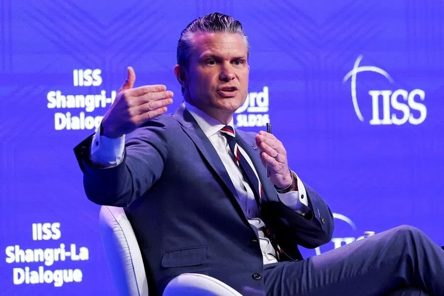 US Secretary of War Pete Hegseth speaks at the IISS Shangri-La Dialogue security summit in Singapore, on 30 May 2026.