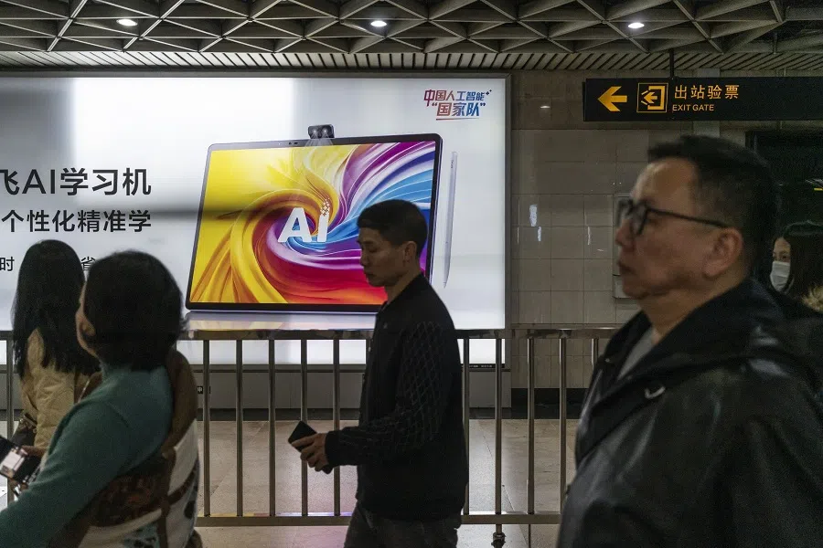 An advertisement for a tablet equipped with artificial intelligence technology at a subway station in Shanghai, China, on 2 January 2025. (Qilai Shen/Bloomberg)