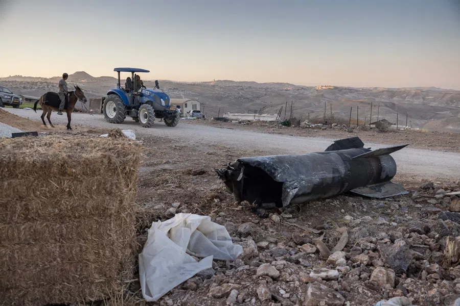 The remains of an Iranian missile that fell at an outpost near the Israeli settlement of Tekoa in the occupied West Bank, on 29 June 2025, in the aftermath of the 12-day war between Israel and Iran.