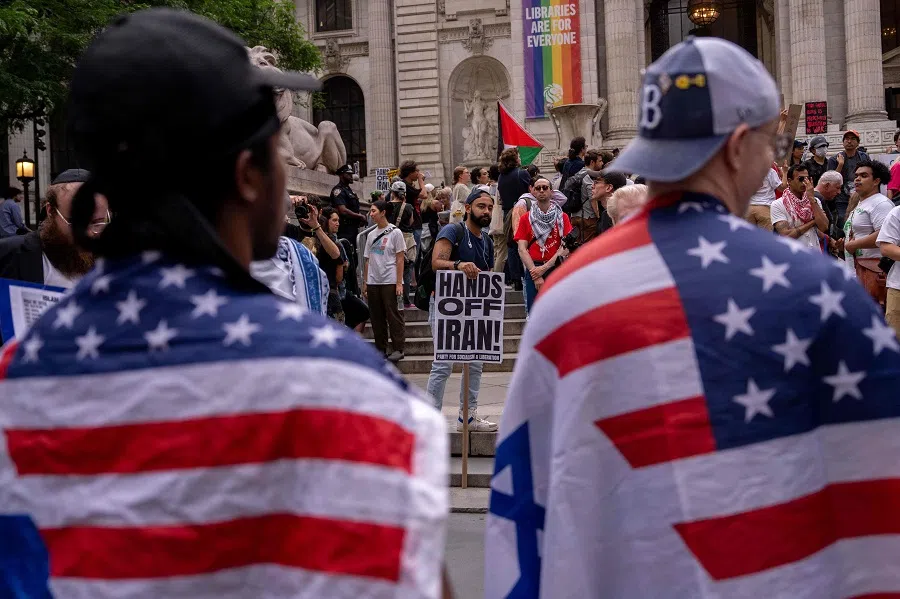 A rally calling for the Trump administration not to go to war with Iran, on 18 June 2025 in New York City. (Adam Gray/AFP)