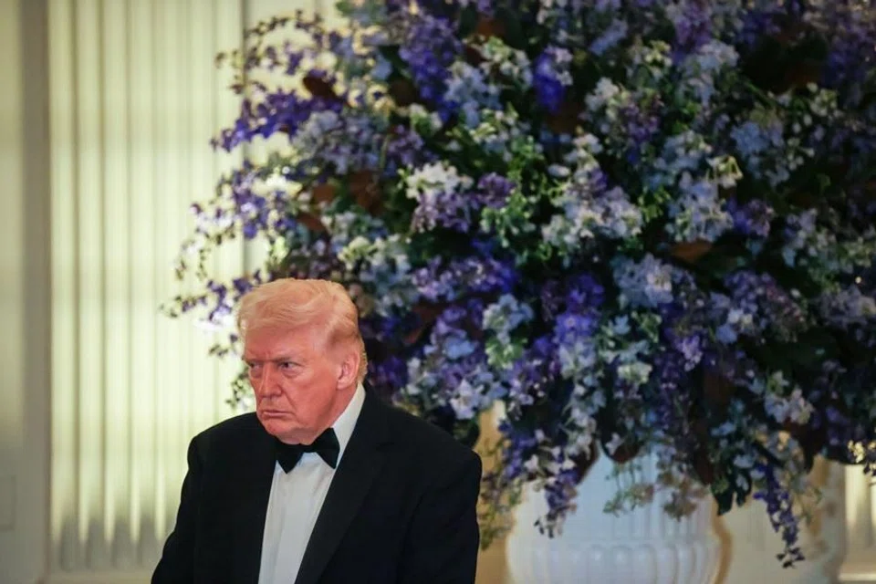 US President Donald Trump during a governor’s dinner in the East Room of the White House in Washington, DC, US, on 21 February 2026. (Samuel Corum/Sipa/Bloomberg)