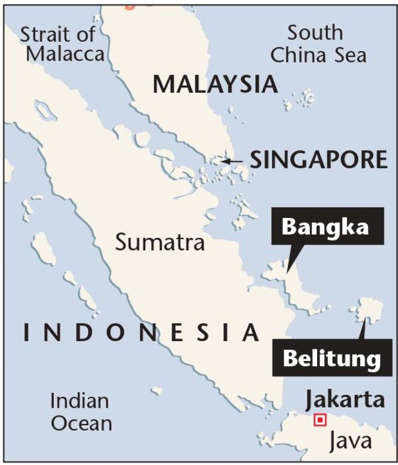 A map of Indonesia showing the location of the Bangka Belitung Islands. (SPH Media)