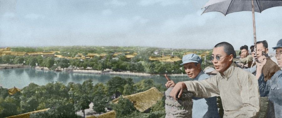 The Dalai Lama and Panchen Lama at Beihai Park in Beijing, 1955.