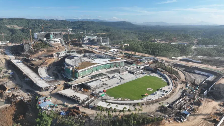 The presidential palace and ceremonial plaza under construction in Nusantara, East Kalimantan.