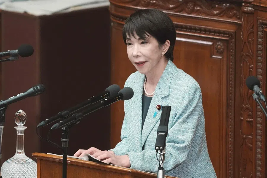 Japan's Prime Minister Sanae Takaichi answers a question from an opposition party member during a plenary session of the House of Representatives at the National Diet in Tokyo on 8 December 2025. (Kazuhiro Nogi/AFP)