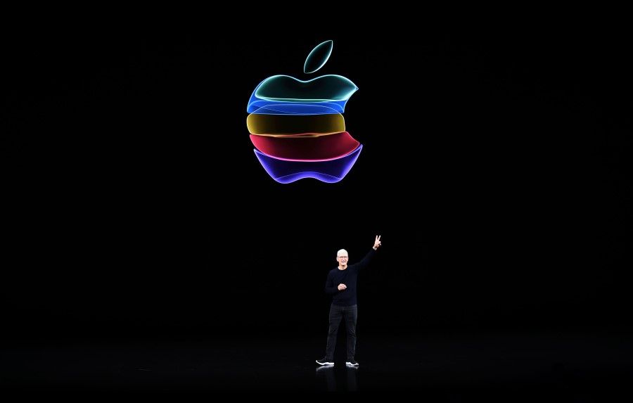 Apple CEO Tim Cook speaks on-stage during a product launch event at Apple's headquarters in Cupertino, California, September 2019. (Josh Edelson/AFP)