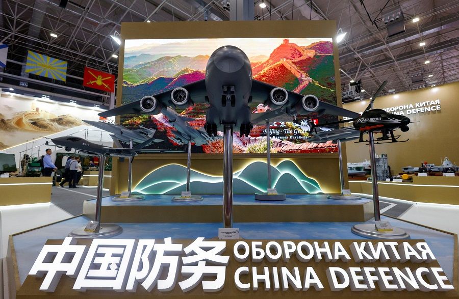 A view shows the China Defence stand at an exposition of the international military-technical forum Army-2023 at Patriot Congress and Exhibition Centre in the Moscow region, Russia, on 18 August 2023. (Stringer/Reuters)
