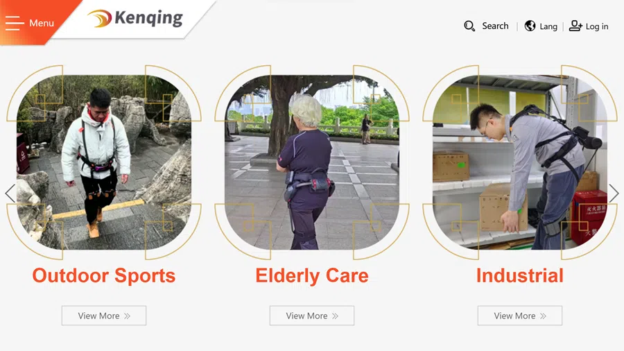 Application scenarios of exoskeletons offered by Kenqing Technology. (Screenshot of Kenqing Technology official website)