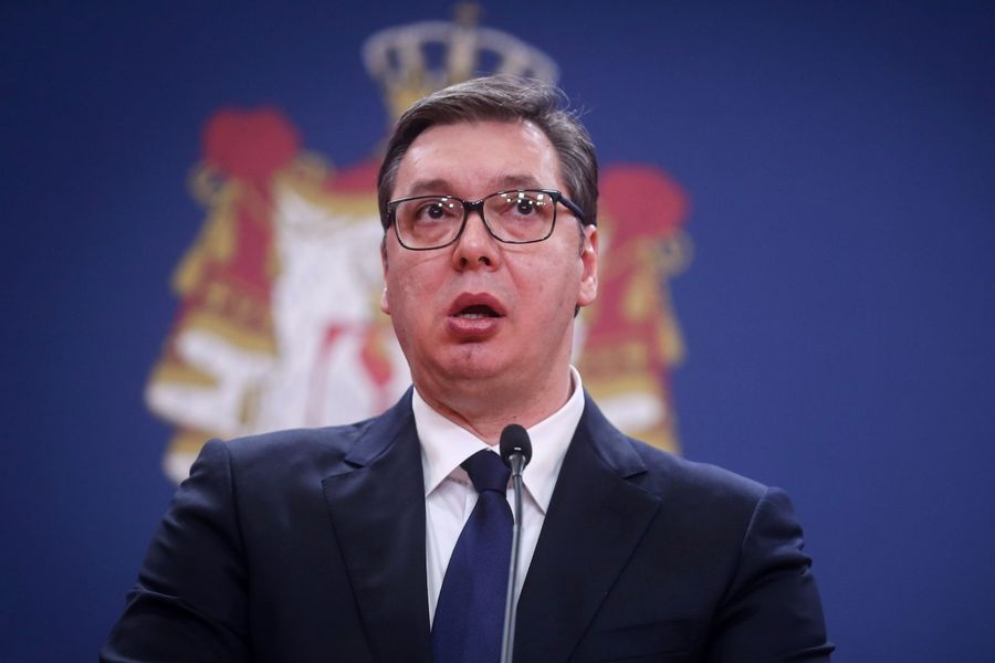 Serbian President Aleksandar Vučić addresses the public on 15 March 2020, in Belgrade. He had declared a state of emergency on 15 March to stop the spread of Covid-19. (Oliver Bunic/AFP)