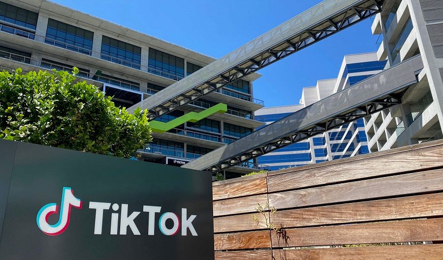 In this file photo taken on 11 August 2020, the TikTok logo is seen on the side of the company's new office space at the C3 campus in Culver City, Los Angeles. (Chris Delmas/AFP)