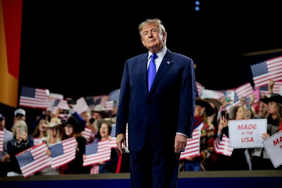US President Donald Trump arrives on stage at the Republican National Midterm Convention in Dallas, Texas, US, 9 September 2026.