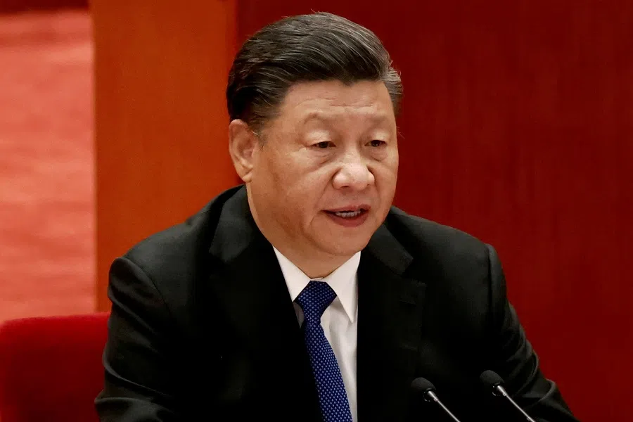 Chinese President Xi Jinping speaks at a meeting commemorating the 110th anniversary of Xinhai Revolution at the Great Hall of the People in Beijing, China, 9 October 2021. (Carlos Garcia Rawlins/File Photo/Reuters)